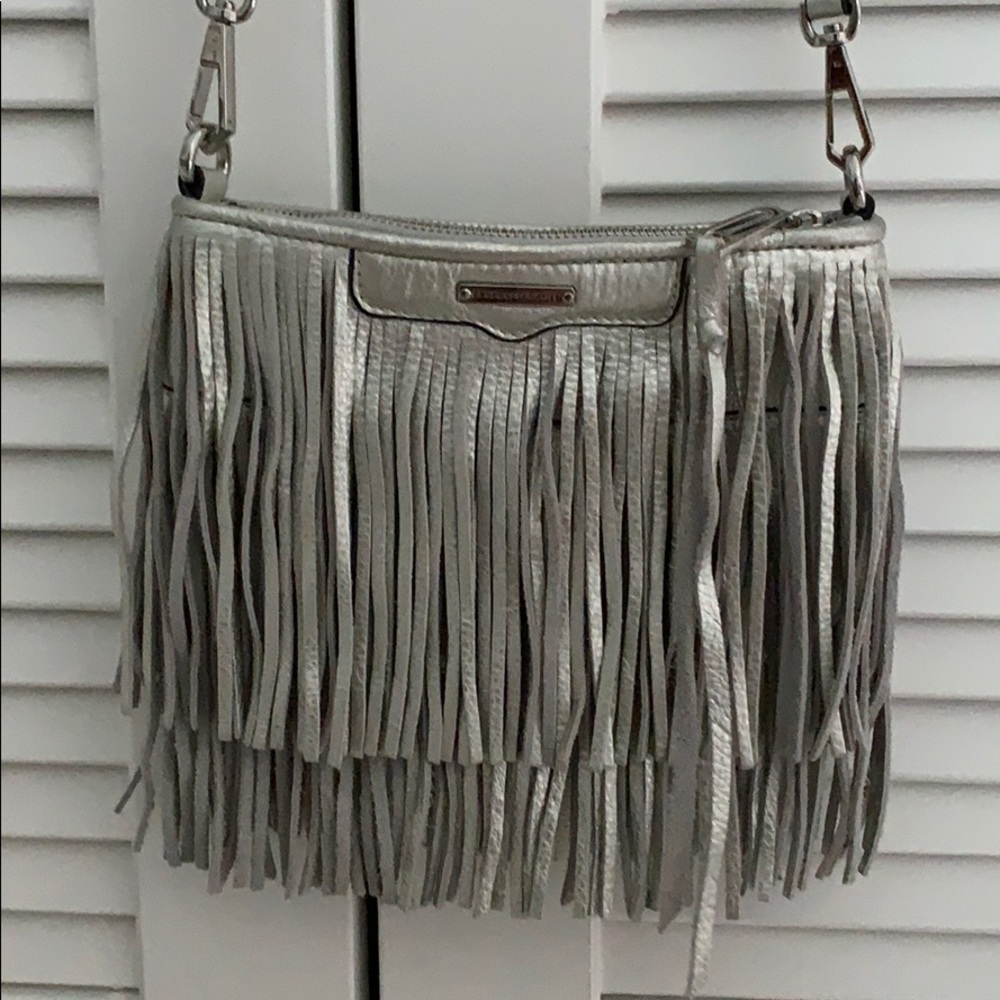 Rebecca Minkoff silver leather fringe crossbody